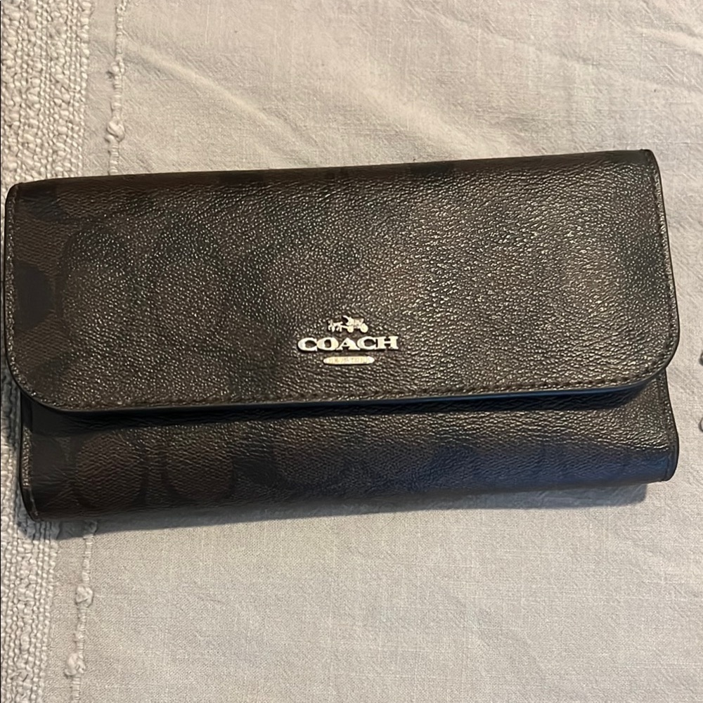 Coach Black Leather Wallet with Signature Logo